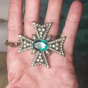 Bronze Colored Surfer's Cross with Crystals on 24 Inch Chain